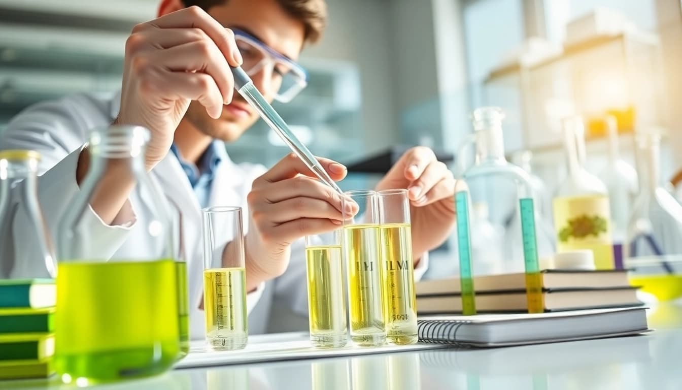 Analyse von lipase-Enzymen in einem modernen Labor, erfasst durch einen Wissenschaftler mit Pipetten.