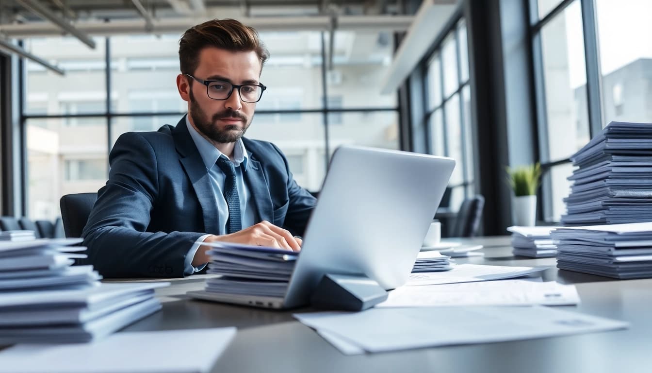 Headhunter Schweiz bewertet Lebensläufe in einem modernen Büro, um die besten Talente zu finden.