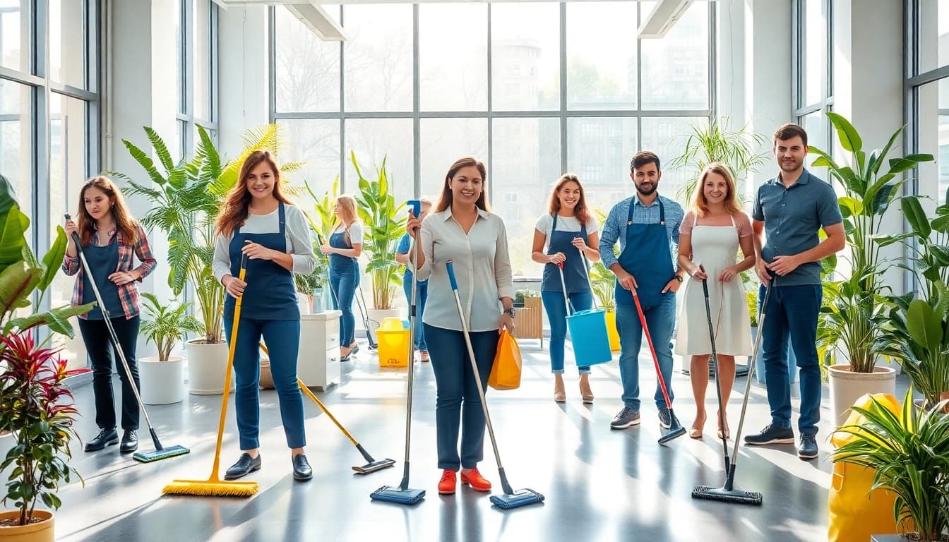 Berlin gebäudereinigung – Professional cleaning team enhancing a vibrant office space.