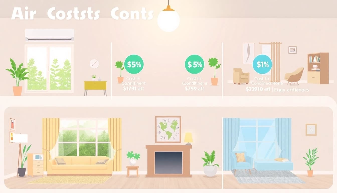 Illustration of Klima kosten showing cost breakdown for various air conditioning systems in homes.