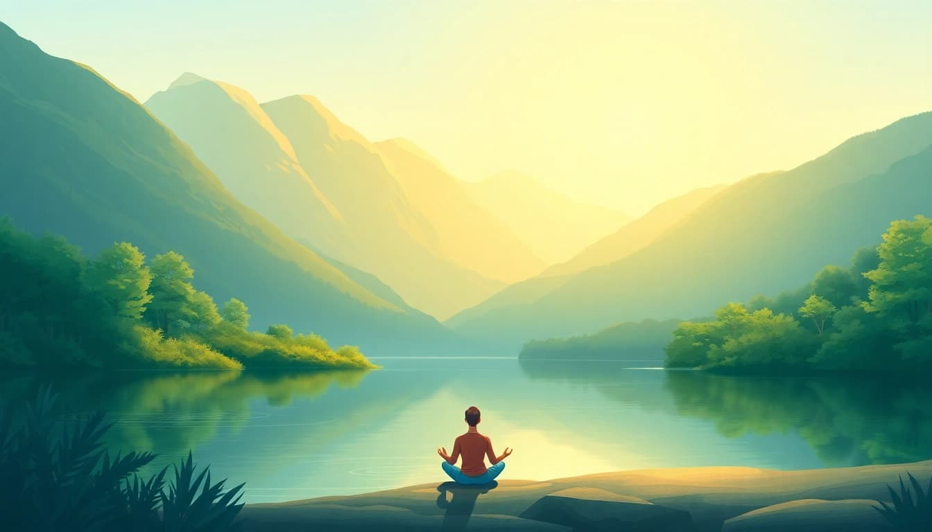 Emotional wellbeing depicted through a peaceful lake setting, highlighting mindfulness and tranquility.