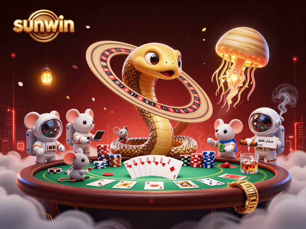 Experience the excitement of sunwin by placing bets in a casino-themed cosmic scene.