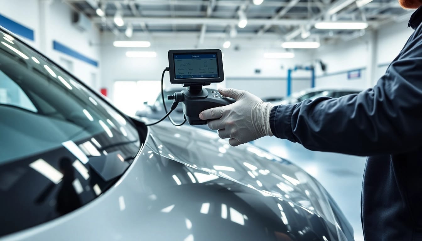 Kratzer vor Rückgabe entfernen München von einem Fachmechaniker, der professionelle Lackreparaturen an einem Leasingfahrzeug durchführt.