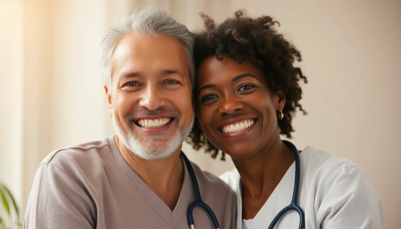 Ein Mitarbeiter des Pflegedienstes zeigt pflegedienst werbung mit einem einladenden Lächeln während der Patientenbetreuung.