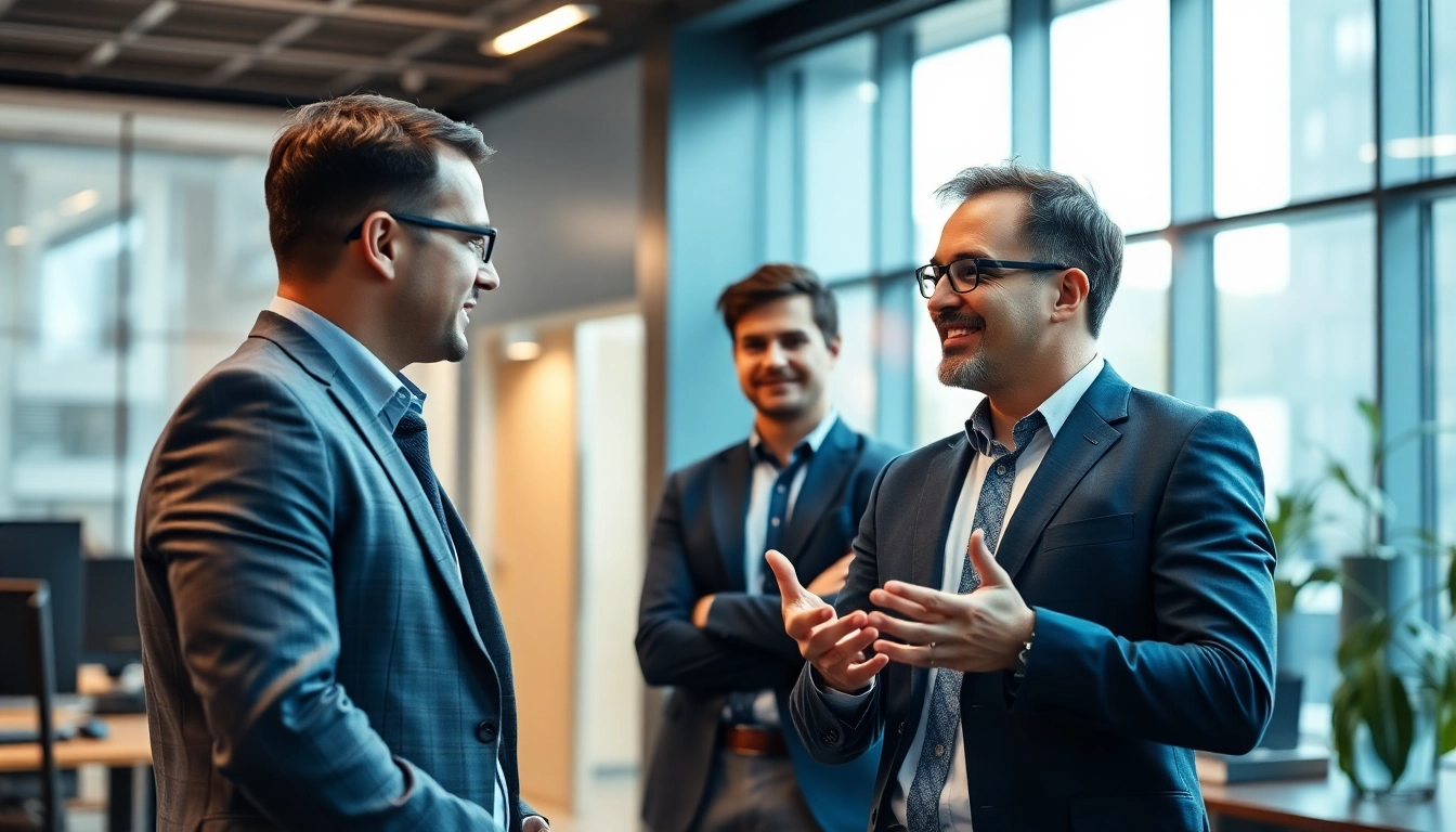 Headhunter Ingenieure diskutiert mit Fachkräften in einem modernen Büro.