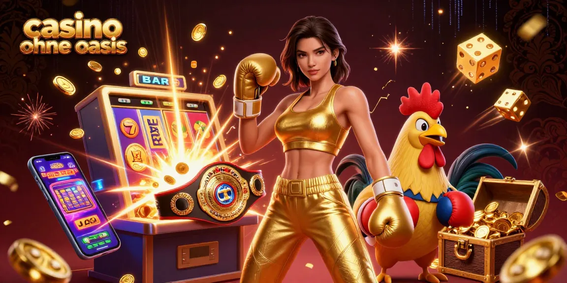 Experience excitement at a casino ohne oasis with a thrilling scene of a woman and champion rooster.