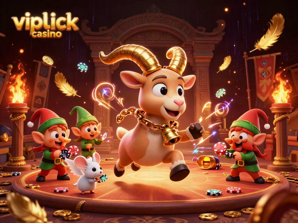 Engage in thrilling games at vipluck casino, amid festive chaos with cartoon characters stealing chips.