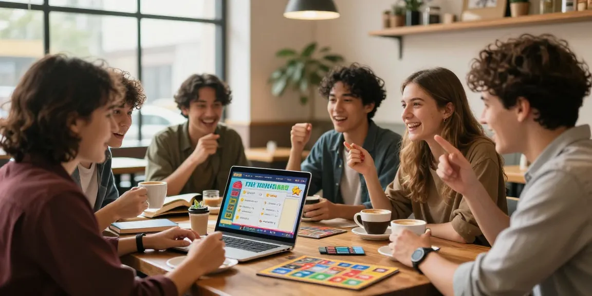 Freunde testen ihr Wissen im Quiz Allgemeinwissen bei Kaffee und Spaß.