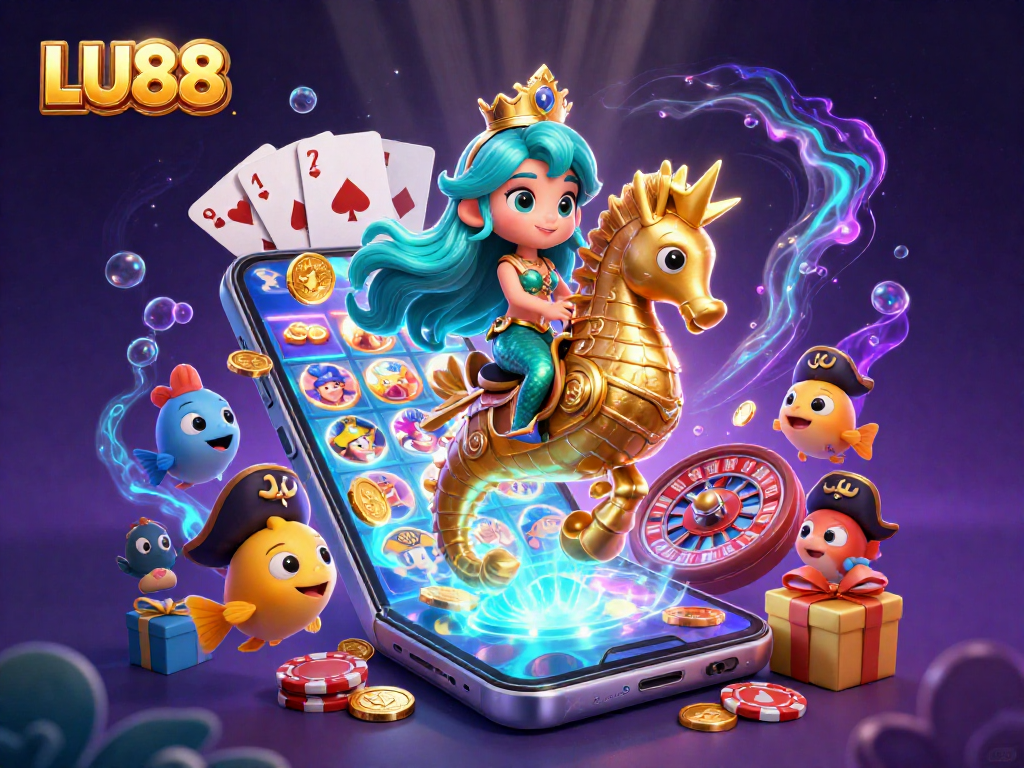 LU88 slots come alive with a vibrant mermaid scene, showcasing colorful games and lively characters.