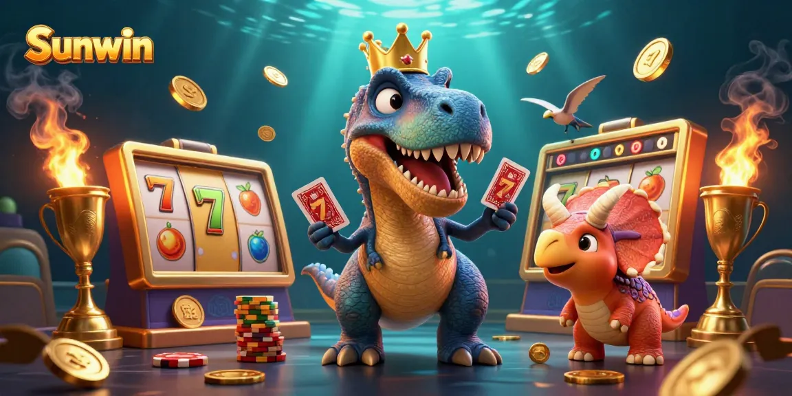 Engage in thrilling gameplay at Sunwin with exciting casino elements and friendly dinosaur characters.