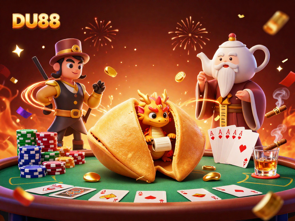 Engage with DU88's exciting casino experience featuring a wise dragon and golden elements.