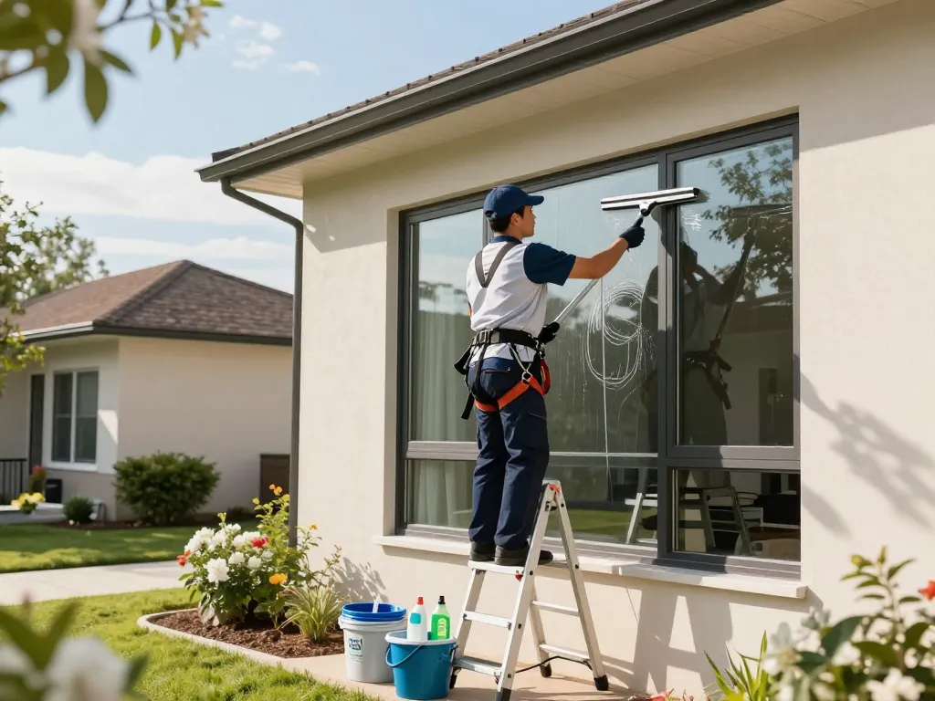 Zuverlässiger Fensterputzer in Münster, der umweltfreundliche Methoden für streifenfreies Glas verwendet.