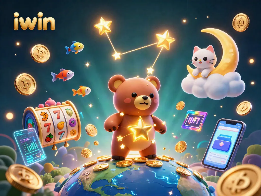 Experience engaging iwin gameplay with vibrant slot reels, shining coins, and a magical casino atmosphere.