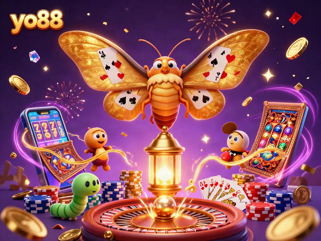 Experience exciting wins with yo88 at a vibrant 3D casino illustration featuring dynamic games and rewards.
