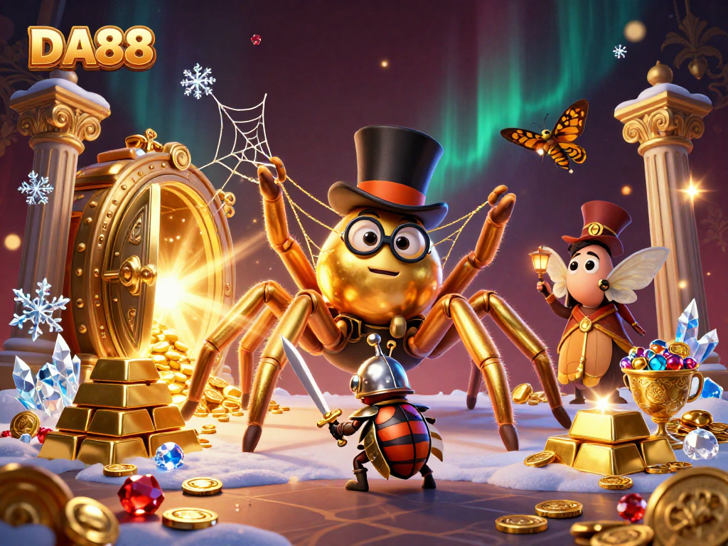Engage with DA88’s thrilling 3D casino world featuring a courageous knight and golden treasures.