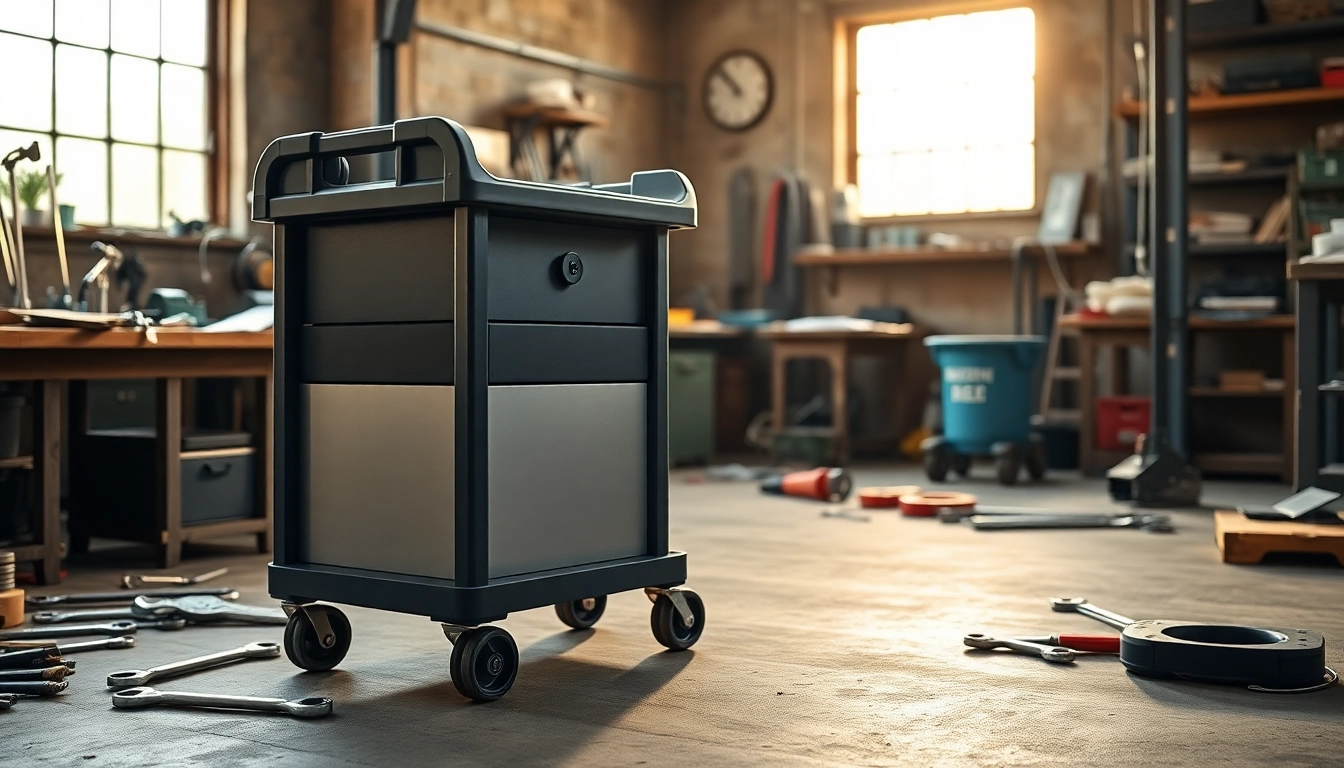 Werkstatthocker in use, illustrating ergonomic design and mobility in a vibrant workshop environment.