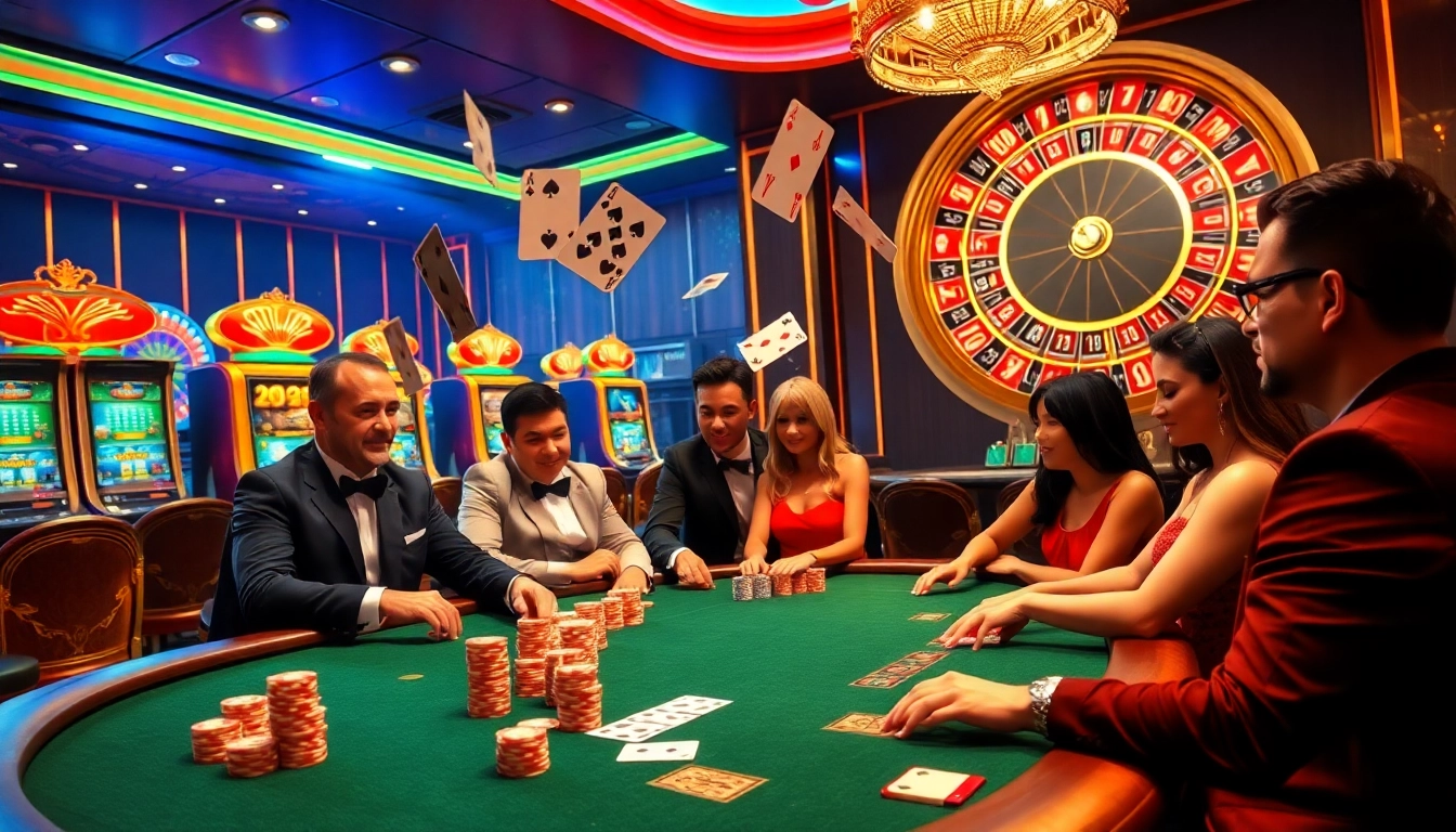 Exciting casino action at https://789clubac.cn.com/ with players engaged in luxurious poker and roulette games.