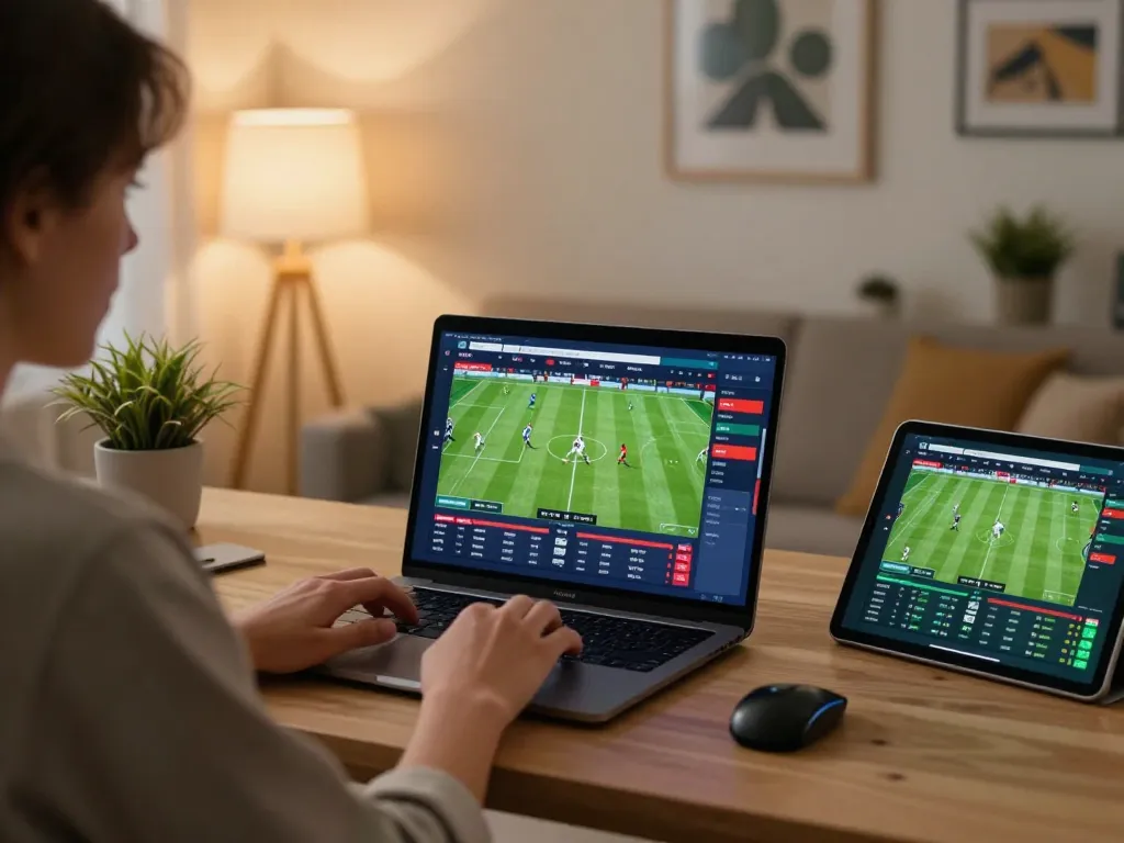 Socolive user placing live sports bets on laptop and tablet for an exciting viewing experience.