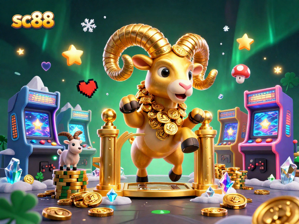 Experience thrilling gameplay at SC88, where the golden ram leads the adventure through vibrant casino elements.