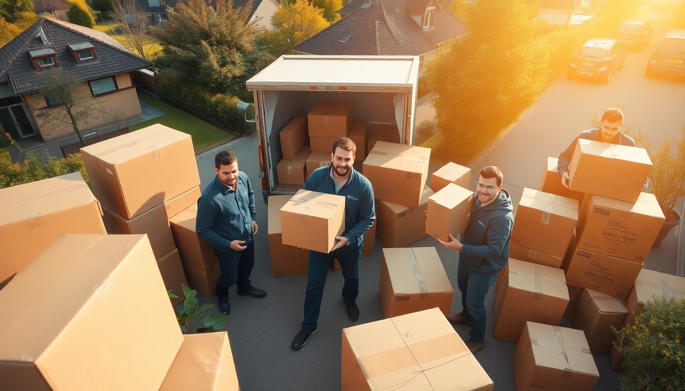 Umzugsunternehmen Speyer, professionelle Umzugshelfer transportieren Möbel in einer freundlichen Umgebung.