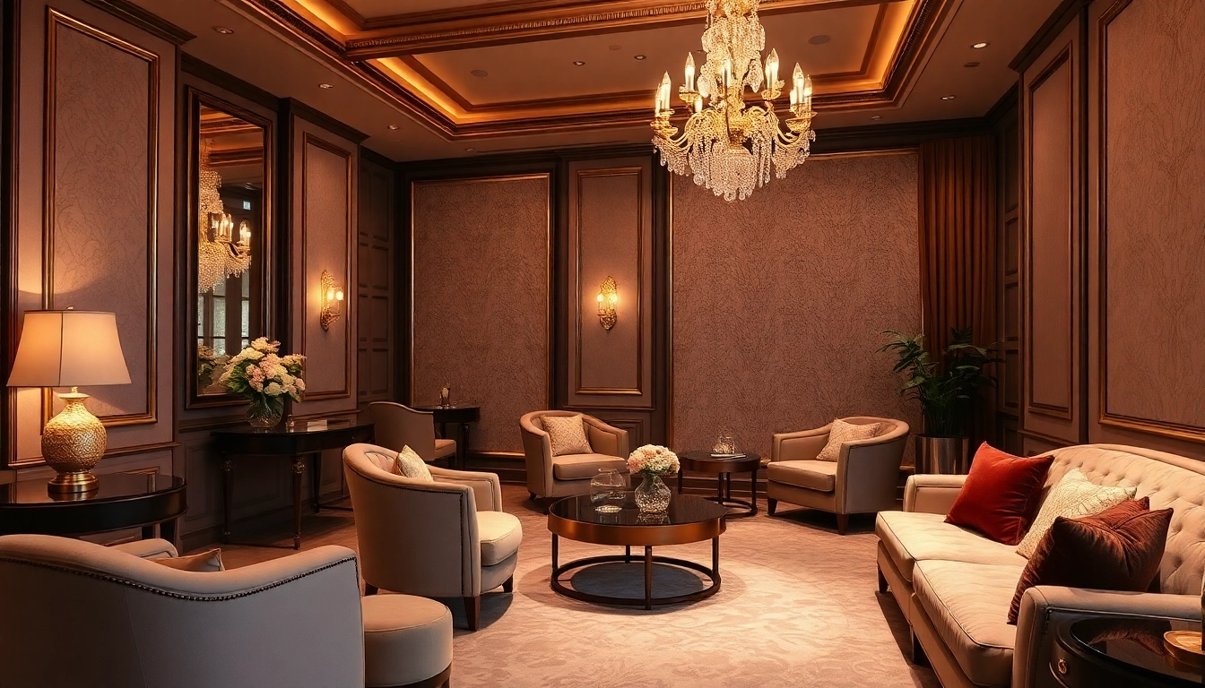 Luxury interior design showcasing elegant furniture and soft lighting for a sophisticated ambiance.