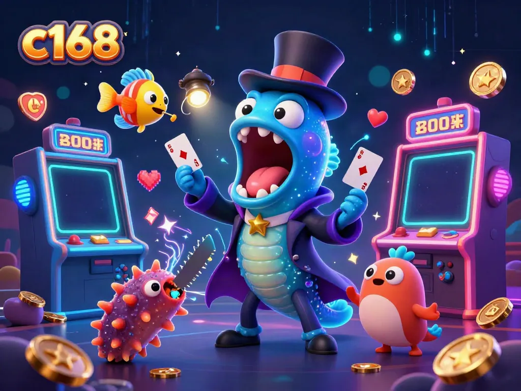 Experience thrilling magic tricks in a vibrant casino scene with c168 characters, showcasing excitement and fun.
