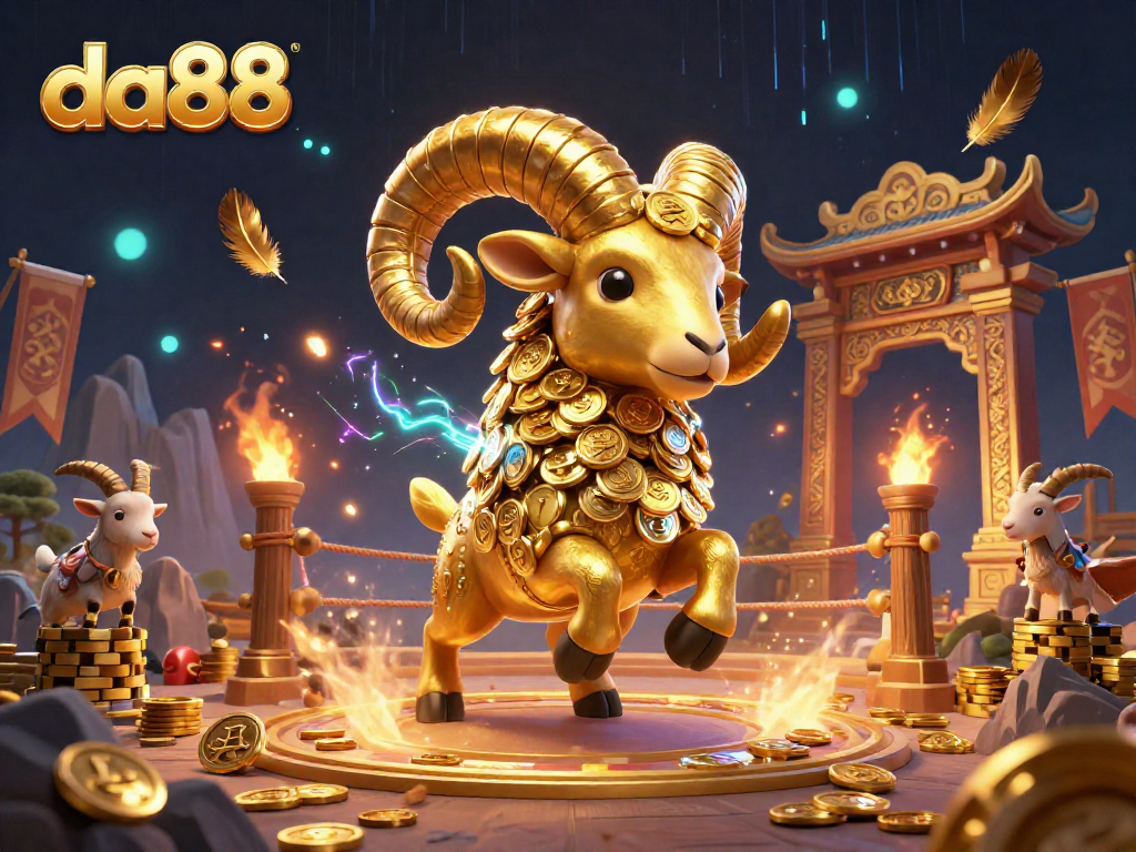 Experience the thrill of da88 as the golden ram charges forward, surrounded by vibrant casino action.