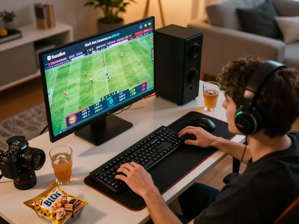 Socolive user engaged in sports betting, analyzing live odds on screen in a cozy home setup