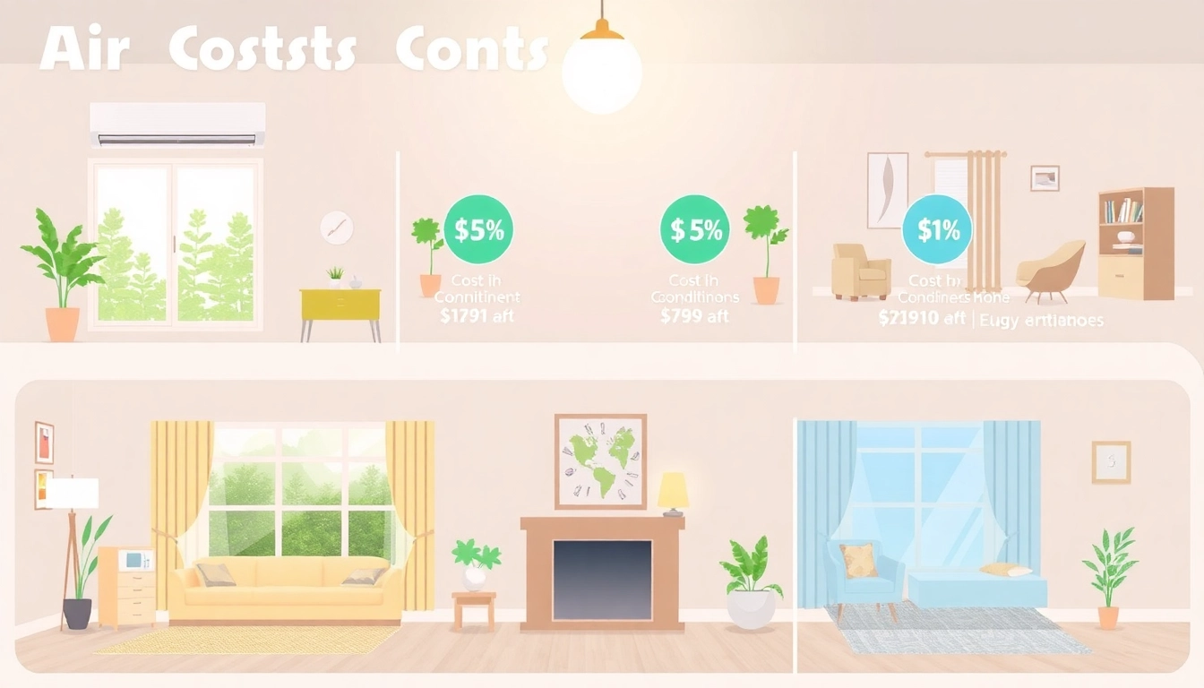 Illustration of Klima kosten showing cost breakdown for various air conditioning systems in homes.