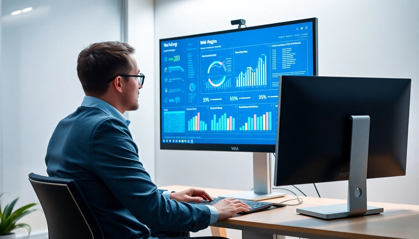 SEO-Experte analysiert Web-Rang-Daten auf einem Computerbildschirm.