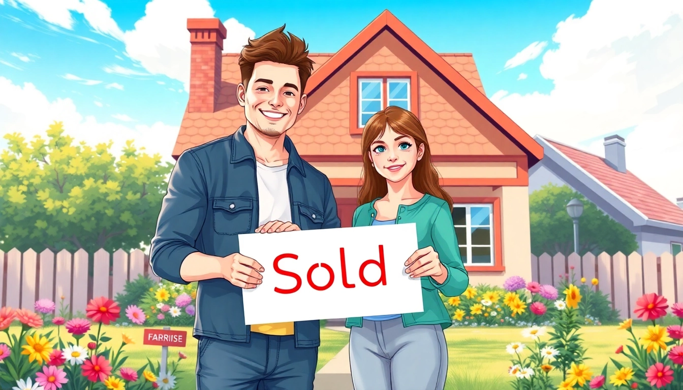 Couple celebrating their Hauskauf in front of a welcoming home.