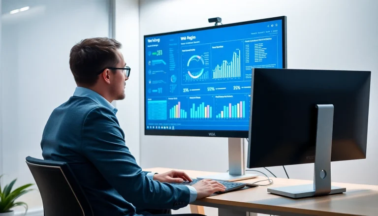 SEO-Experte analysiert Web-Rang-Daten auf einem Computerbildschirm.