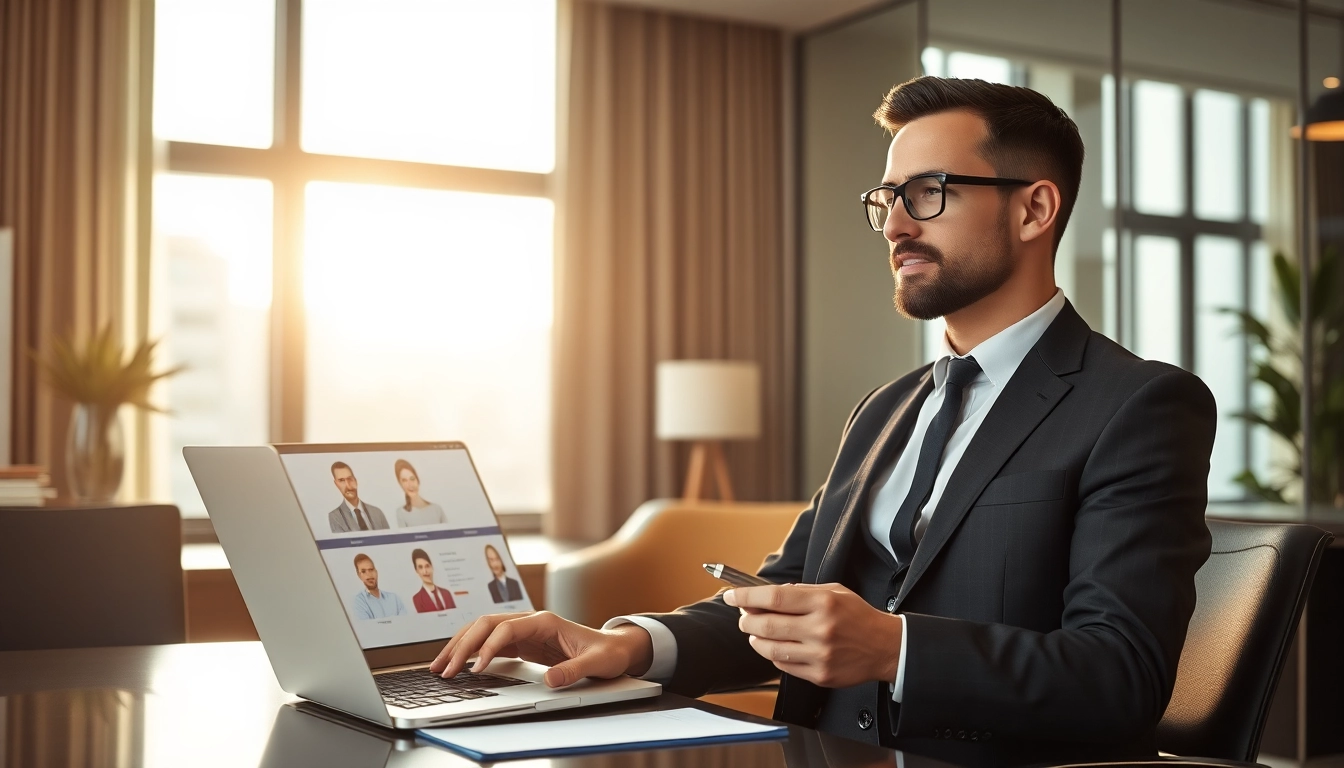 Professioneller Headhunter Essen analysiert Bewerberprofile am modernen Arbeitsplatz.