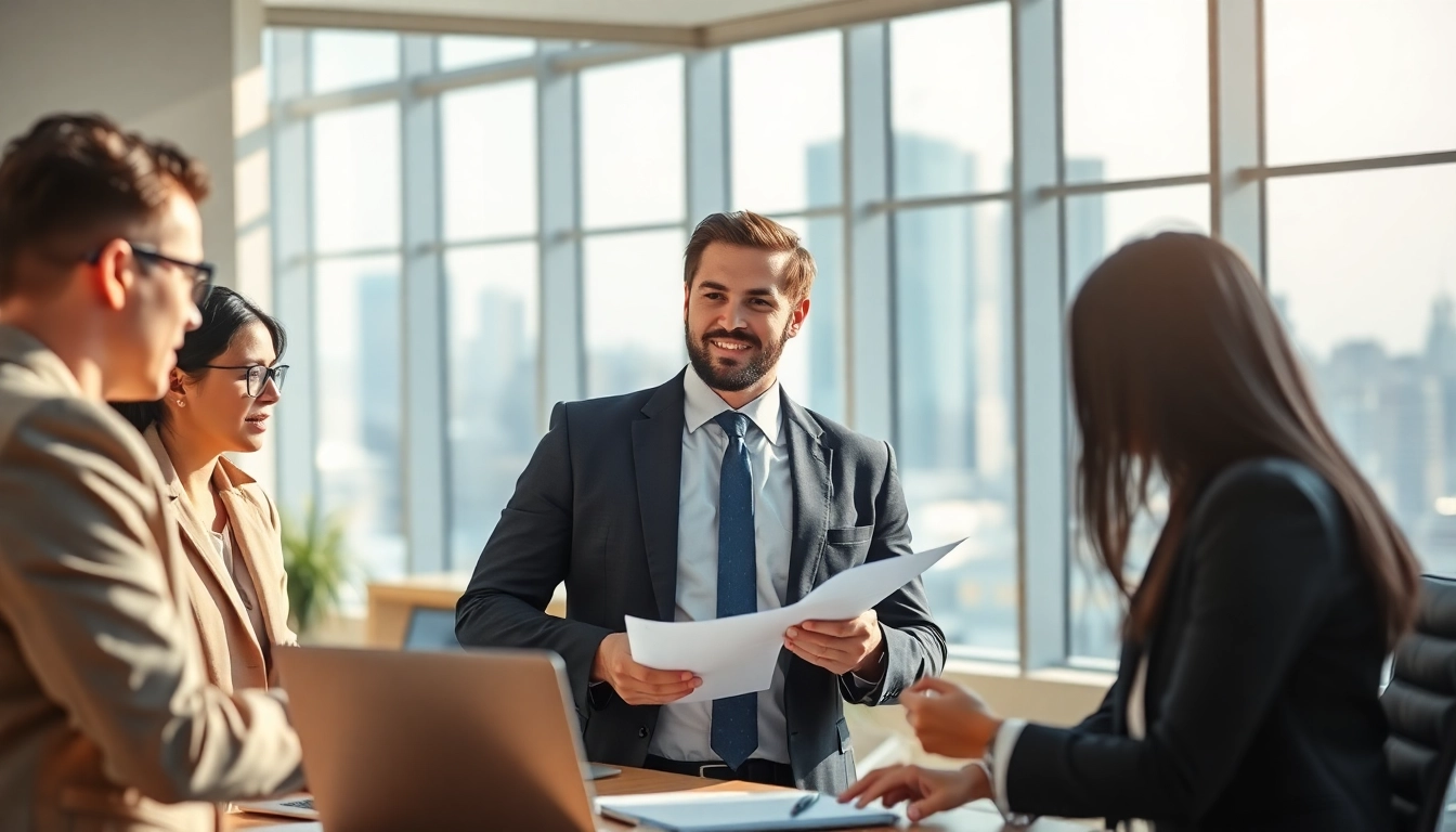 Engage with a skilled Headhunter Sales professional in a modern office setting.