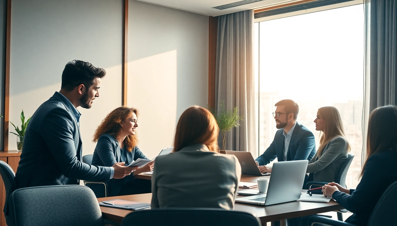 Professionals collaborating in an office, representing Headhunter Heidelberg expertise in talent acquisition.