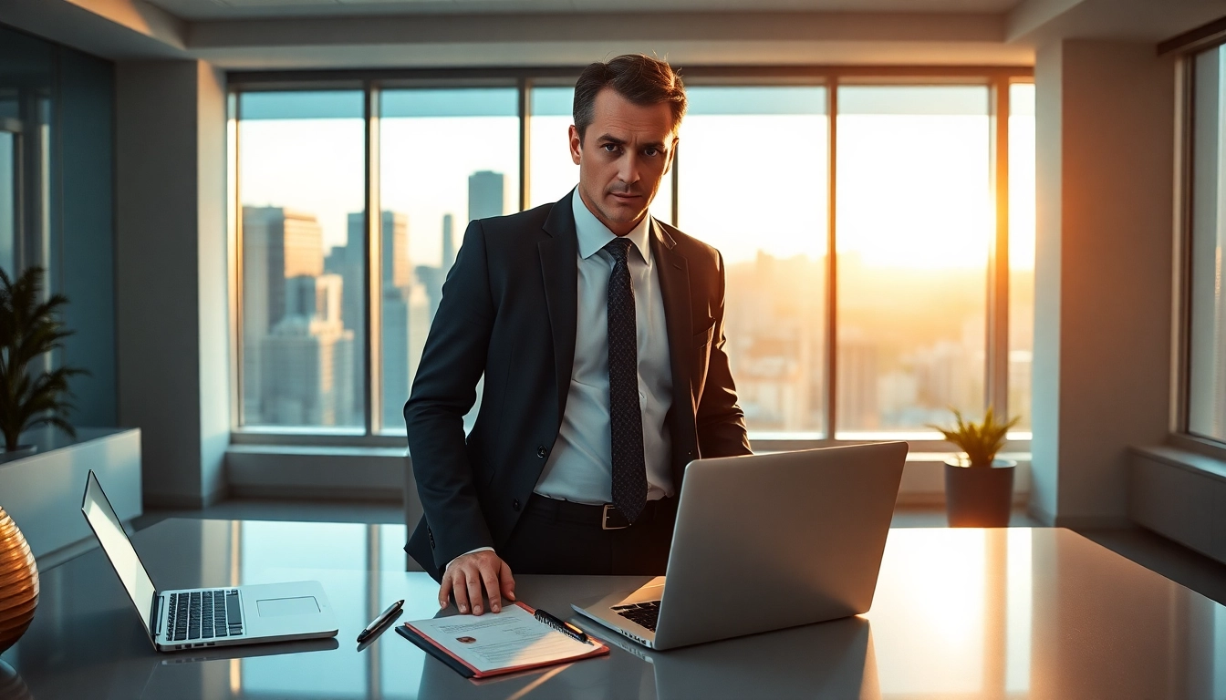 Headhunter focused in a modern office, actively searching for top candidates.