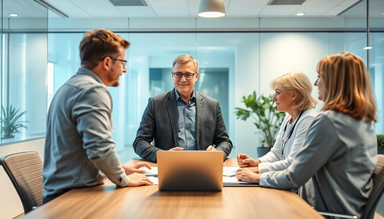 Headhunter Pflegekräfte beraten Pflegefachkräfte in einem modernen Büro.