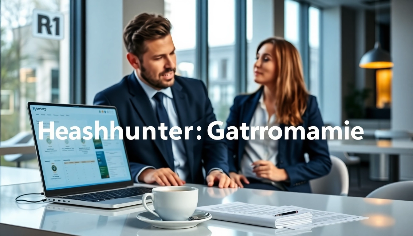 Headhunter Gastronomie discussing resumes with a candidate in a modern office.