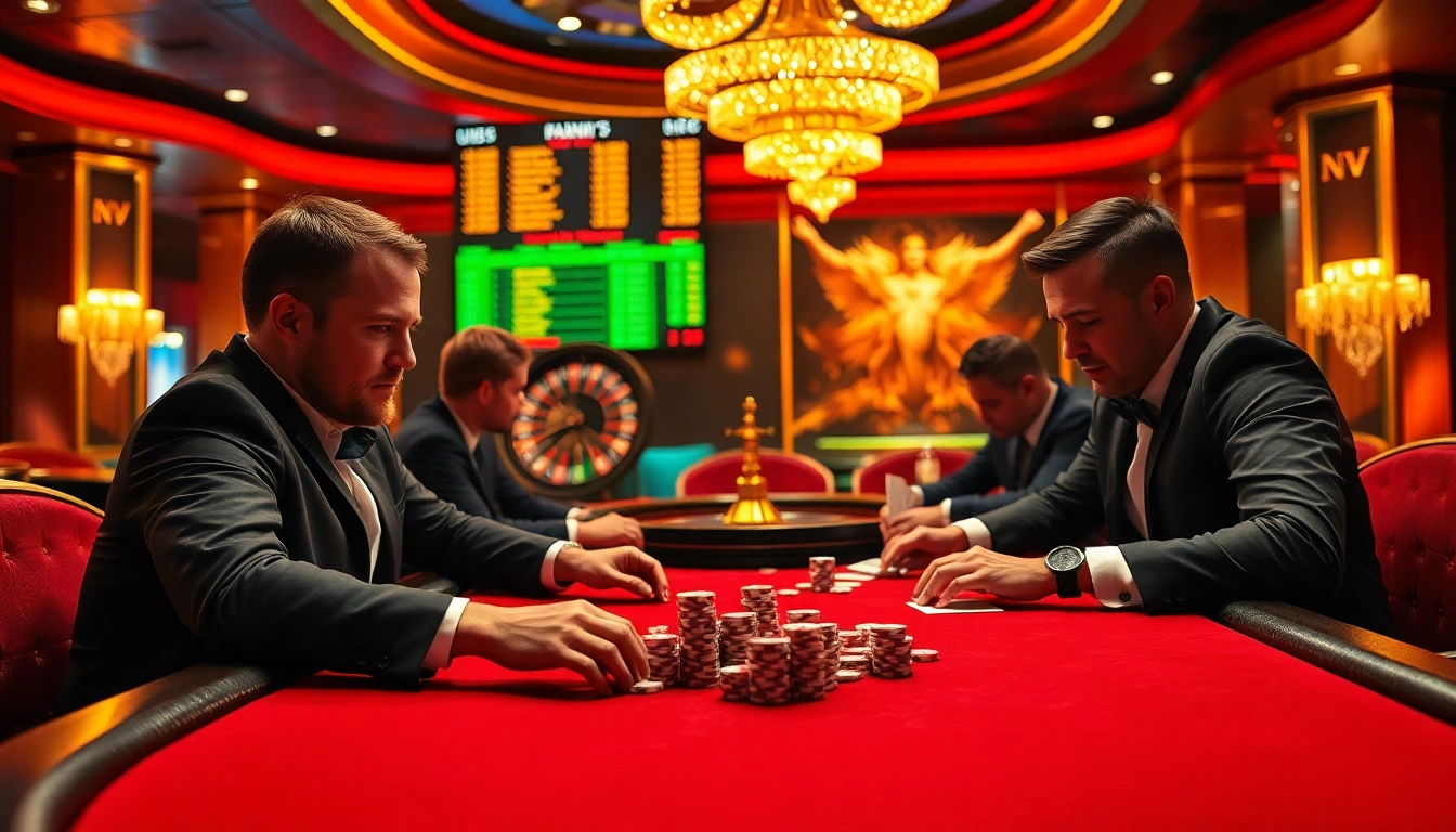 Experience thrilling action at nv casino with a vibrant poker table and roulette wheel.