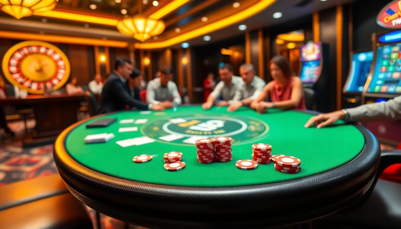 Experience the excitement of QQ88 with players engaging around a stylish gaming table.